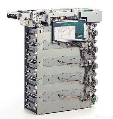 Dispensador de medios multicasete Fujitsu F510 con hasta 6 casetes, capacidad para 18.000 billetes nuevos y acceso de servicio frontal o trasero